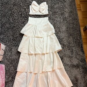 Show Me Your MuMu Cream Tiered Skirt Set